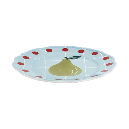 Assiette à dessert Quadri céramique bleu / Ø 22,5 cm / Peint à la main - Bitossi Home - Bleu / Motif poire - Porcelaine