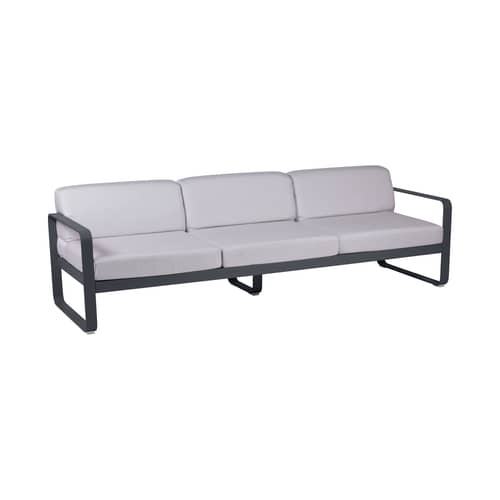 Canapé de jardin 3 places Bellevie métal tissu blanc gris / L 235 cm - Tissu blanc grisé - Fermob - Carbone / Tissu blanc grisé - Aluminium laqué, Mousse, Tissu acrylique