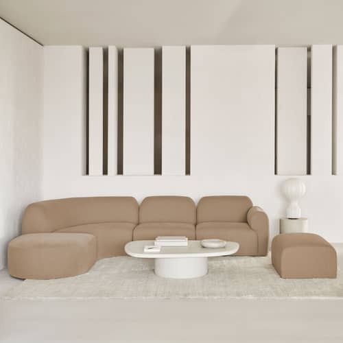 Canapé modulable Bulky / Module accoudoir gauche - Ethnicraft - Accoudoir gauche / Beige Sepia clair - Bois, Fibre, Mousse PU haute densité, Tissu