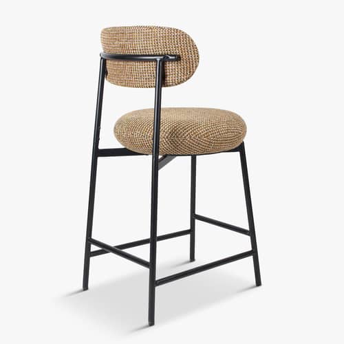 Chaise de bar rembourrée Maia tissu jaune / H 68 cm - NV GALLERY - Jaune / Noir - Fer, Mousse haute résilience, Tissu Tweed