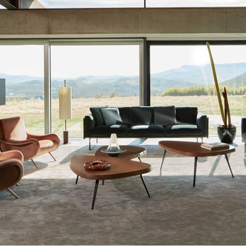 Mexique Coffee table natural wood / Charlotte Perriand, 1952-1956 - CASSINA - Walnut / Matt black Base, legs - Painted metal, Solid Canaletto walnut