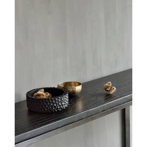 Console Stability métal bois marron noir / L 170 x H 75 cm - Sculpté main - Ethnicraft - Terre d\'Ombre - Métal, Mineral
