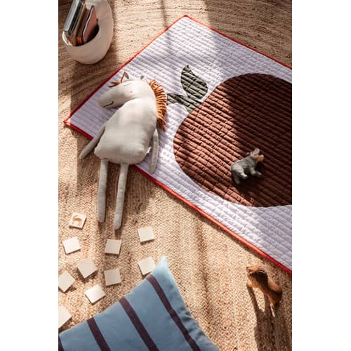 Coussin Grand tissu bleu / Lin & coton - 50 x 50 cm - Ferm Living - Bleu pâle / Bordeaux -  Duvet,  Plumes, Coton, Lin