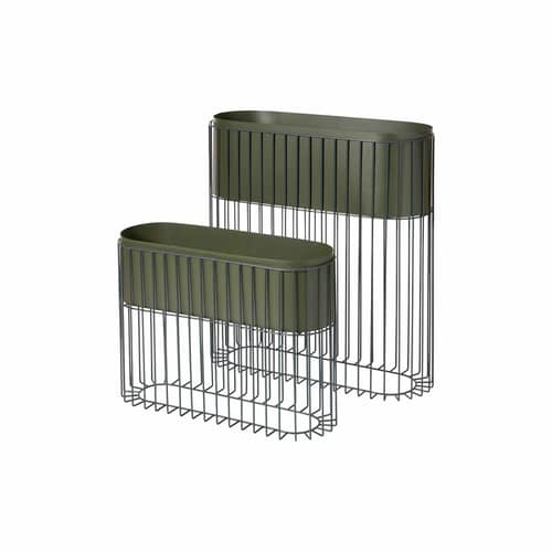 Set de 2 jardinières sur pied Fenja métal vert / L 72 x H 80 cm - BROSTE COPENHAGEN - Vert - Fer laqué mat