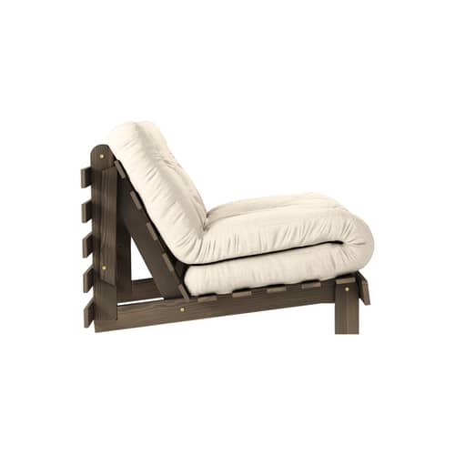 Fauteuil convertible Roots / Dormeuse & lit d\'appoint - 3 positions / Structure marron - KARUP DESIGN - Lin 914 / Bois marron - Fibres recyclées mélangées, Mousse, Pin massif certifié FSC laqué, Tissu