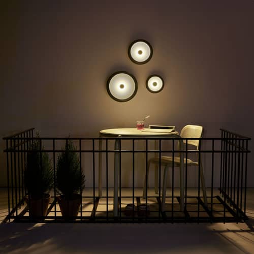 Oloha Trio Outdoor wall light metal black / Wireless lamp - Set of 3 - Fatboy - Black & White - ABS, Silicone, Thermolacquered aluminium