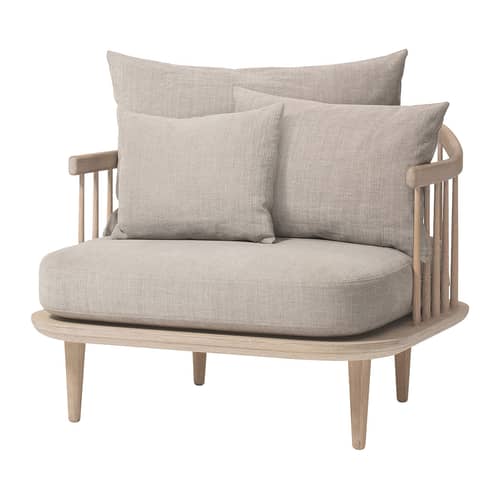 Poltrona imbottita FLY tessuto grigio legno naturale / L 87 cm - &tradition - Rovere sbiancato / Cuscini grigio chiaro -  Plumes, Espanso, Rovere sbiancato, Tessuto