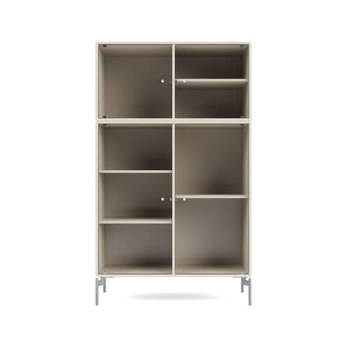 Geschirrschrank Ripple III holz weiß / Vitrine - B 69,6 x T 38 x H 105 cm / Wellglas - MONTANA - Oat 158 / Verchromte Füße - Geriffeltes Glas, lackierte Holzfaserplatte, verchromter Stahl