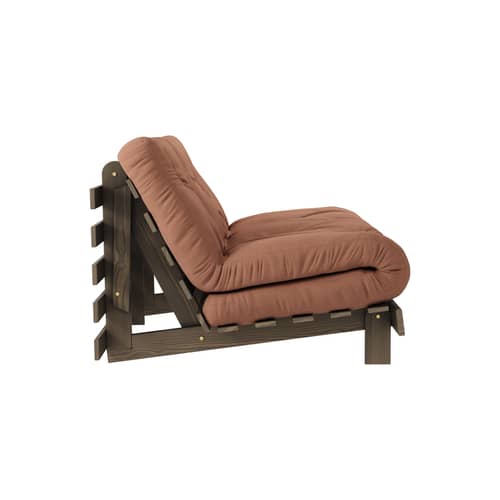 Schlafcouch Roots holz braun / B 140 cm - 3 Positionen / Struktur Braun - KARUP - Braun Tonbraun 759 / Holz Braun - FSC-zertifizierte, lackierte Massivkiefer, Gewebe, Recycelte Mischfasern, Schaumstoff