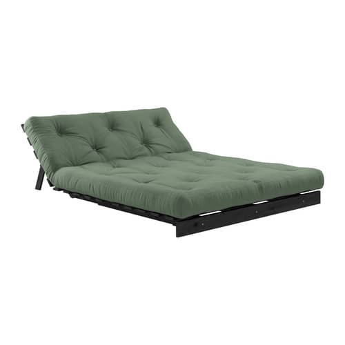 Canapé convertible Roots / L 140 cm - 3 positions / Structure noire - KARUP DESIGN - Vert olive 756  / Noir - Fibres recyclées mélangées, Mousse, Pin massif certifié FSC laqué, Tissu