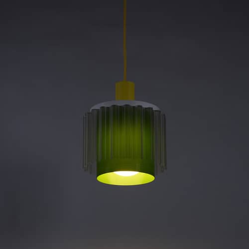 Suspension Gigi n°4 / Ø 18 x H 21 cm - Plastique recyclé / Fabriqué en France - Warren & Laetitia - Câble jaune / Kaki / Blanc - Bioplastique, Plastique recyclé