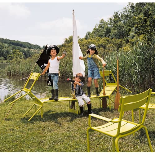 Banc Luxembourg métal vert / Table basse - 86 x 43 x H 40 cm - Fermob - Tilleul - Aluminium laqué