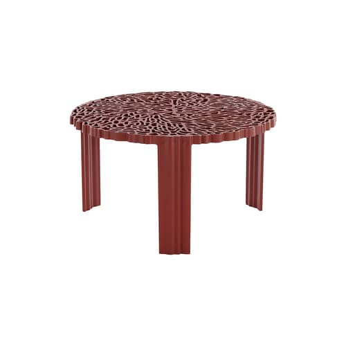Table basse T-Table Basso plastique rouge / Ø 50 x H 28 cm - Kartell - Bordeaux - PMMA soft touch