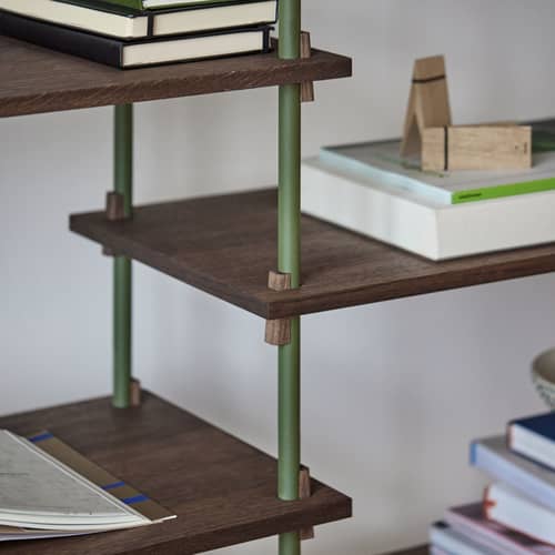 Étagère Shelving System – s.115.3.B bois marron / L 239 x H 115 x Prof. 35 cm - MOEBE - Chêne fumé / Vert - Acier, MDF placage chêne