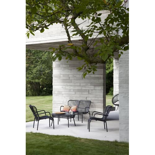 Lounge-Sessel stapelbar Loop Lounge textil kunstfaser schwarz / Stapelbar / Bespannung handgeflochtenes Polyethylen - Vincent Sheppard - Schwarz - Polyethylenfaser, Thermolackiertes Aluminium