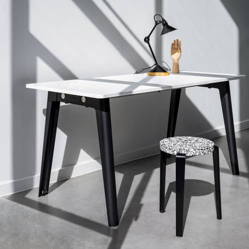 Sgabello Lou metallo nero / Plastica riciclata Macchiato - H 45 cm - TIPTOE - Nero grafite / Nero maculato - Acciaio termolaccato, Plastica riciclata