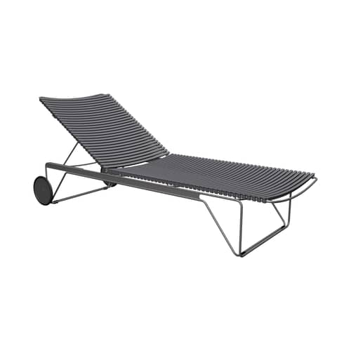 Transat inclinable à roulettes Click plastique gris - Houe - Gris foncé - Acier thermolaqué, Bambou, Polypropylène