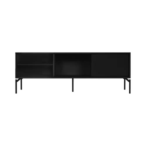 Met Television table wood black / W 160 x H 60 cm - NOO.MA - Volcano Black - Melamine, Steel, Textured glass