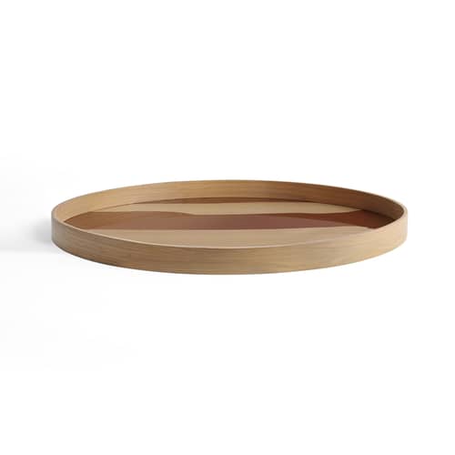 Accessoire / Plateau Second Nature Ø 61 cm - Pour tables gigognes Ø 62 cm - Ethnicraft - Plateau / Auburn & chêne - Placage de chêne, Verre sérigraphié