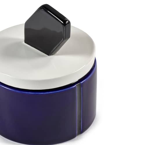 Bougie parfumée Candela 01 Medium céramique bleu / Ø 12,5 x H 13 cm - Serax - Bleu & noir (parfum Cèdre) - Cire de soja, Grès émaillé