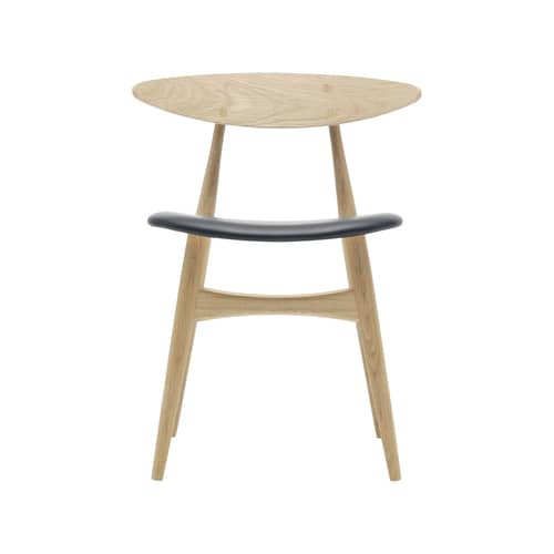 CH33P Chair leather natural wood / Hans J. Wegner, 1957 - Leather padded seat - CARL HANSEN & SON - Black leather (Thor 301) / FSC oiled oak - Foam, Leather, Oiled solid oak, Plywood