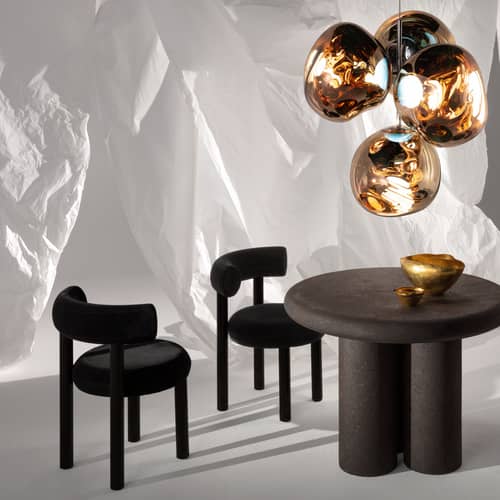 Chaise rembourrée Fat Dining noir / Tissu Hallingdal - Tom Dixon - Noir (tissu Hallingdal) / Acier noir - Acier laqué, Mousse moulée, Tissu Hallingdal