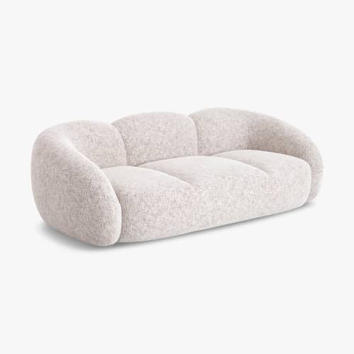 Sofa Dulcia textil beige / 3-Sitzer – L 231 cm - NV GALLERY - Beige Meliert - FSC-zertifiziertes Holz, High Density-Schaum, Tissu Tweed