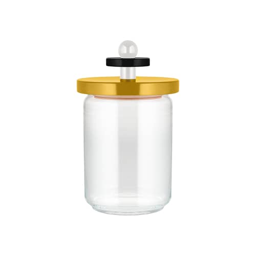 hermetisch verschließbares Glas Twergi glas holz gelb / 100 cl - By Ettore Sottsass / Alessi 100 Values Collection - Alessi - Gelb - FSC-zertifiziertes massives Lindenholz, Glas, Silikon
