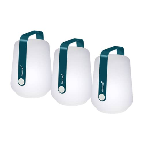 Lot de 3 lampes extérieurs sans fil rechargeables Balad métal bleu / H 13,5 cm - Fermob - Bleu Acapulco - Aluminium, Polyéthylène