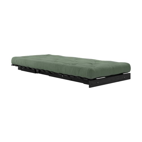 Fauteuil convertible Roots / Dormeuse & lit d\'appoint - 3 positions / Structure noire - KARUP DESIGN - Vert olive 756  / Noir - Fibres recyclées mélangées, Mousse, Pin massif certifié FSC laqué, Tissu