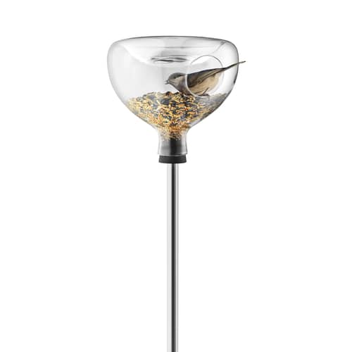 Mangeoire à oiseaux  verre transparent / Sur pied - Bain intégré - Eva Trio - Transparent / Pied acier - Acier inoxydable, Caoutchouc, Verre