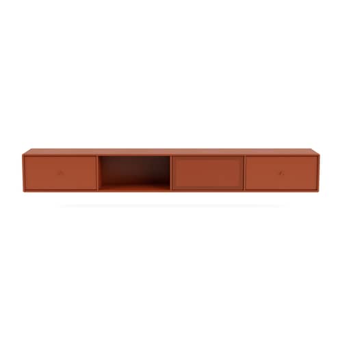 Meuble TV suspendu Octave VII bois orange / L 183,6 x P 30 x H 24 cm - MONTANA - Hokkaido 162 - Acier perforé, MDF laqué
