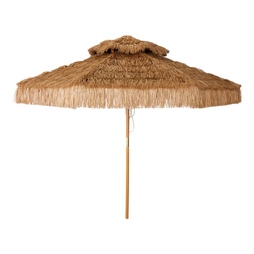 Ombrellone Raffia patio fibre beige / Ø 300 cm - HK LIVING - Rafia naturale - Poliestere, Rafia sintetica, Rovere