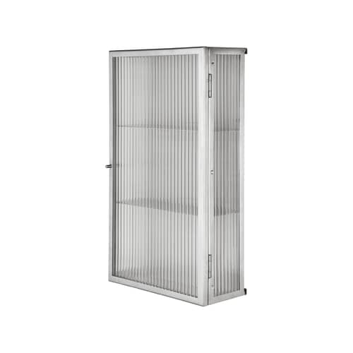 Rangement mural Haze métal / L 35 x H 60 cm - Verre cannelé - Ferm Living - Acier brossé  / Verre cannelé - Acier inoxydable brossé, Verre cannelé
