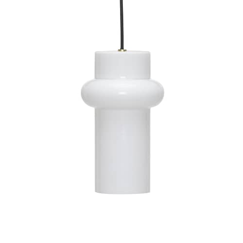 Sospensione Pilule Pendule Up vetro bianco / Ø 15 x H 25 cm - HÜBSCH - Su / Bianco brillante - Vetro soffiato a bocca