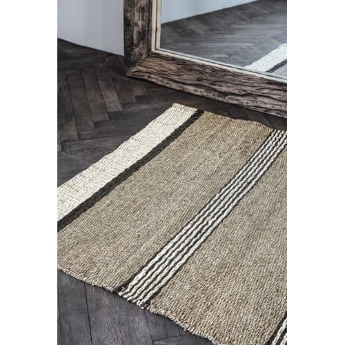 Tapis Beach fibre végétale noir beige / 90 x 200 cm - Jonc de mer - House Doctor - Naturel / Noir - Jonc de mer