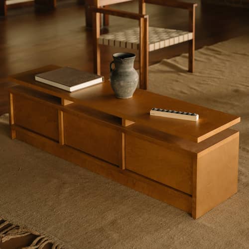 Console basse Ratio Frama / Meuble TV - L 140 x H 40 cm - Bois naturel - Bois | Made In Design