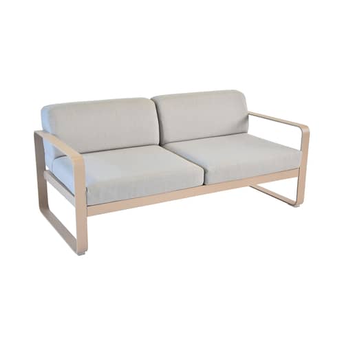 Canapé de jardin 2 places Bellevie métal tissu gris beige / L 160 cm - Tissu gris flanelle - Fermob - Muscade / Tissu gris flanelle - Aluminium laqué, Mousse, Tissu acrylique