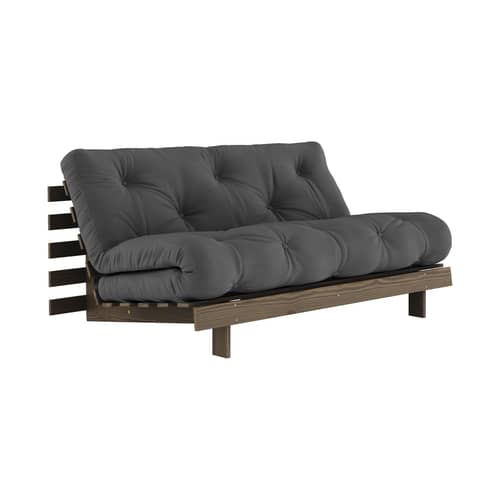 Canapé convertible Roots / L 160 cm - 3 positions / Structure marron - KARUP DESIGN - Gris foncé 734 / Bois marron - Fibres recyclées mélangées, Mousse, Pin massif certifié FSC laqué, Tissu