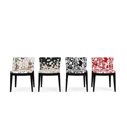Fauteuil rembourré Mademoiselle Moschino tissu blanc multicolore noir / pieds noirs - Kartell - Esquisse - Polycarbonate, Tissu
