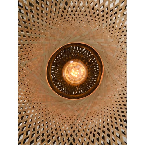 Lampada a stelo Kalimantan legno naturale / Bambù - H 176 cm / Ø 60 cm - GOOD&MOJO - Supporto naturale / Paralume naturale e nero - Bambù