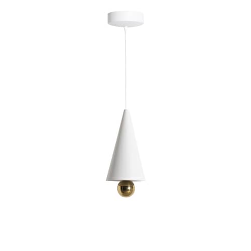 Pendelleuchte Cherry Small metall weiß / LED - Ø 16 x H 38 cm - Petite Friture - Weiß / Kugel goldfarben - Aluminium