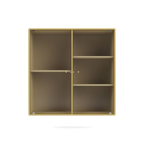 Wandablage Ripple II holz gelb / Vitrine - B 69.6 x T 30 x H 69,6 cm / Gewelltes Glas - MONTANA - Kümmel 157 - Geriffeltes Glas, lackierte Holzfaserplatte