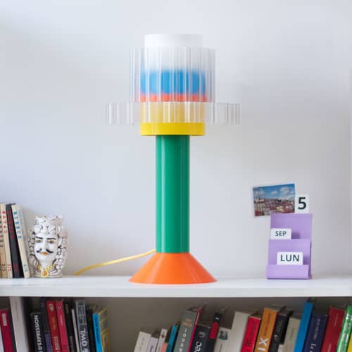 Gigi Table lamp plastic material multicoloured / H 51 cm - Recycled plastic / Made in France - Warren & Laetitia - Green & orange Base, legs / Yellow Cable - Bioplastic, Recycled plastic