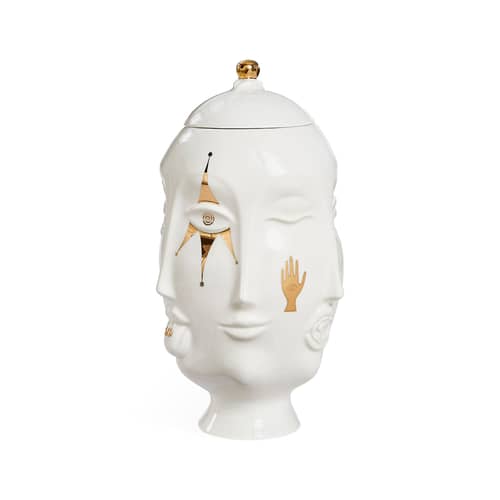 Vase Gilded Muse frida keramik weiß gold / Ø 24 x H 31 cm - Mit Deckel - Jonathan Adler - Weiß & Gold - Porzellan