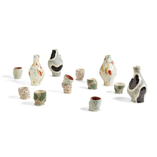 Miro Vase ceramic multicoloured white / Hand-made - Sandstone - Hay - White / Coloured patterns - Sandstone