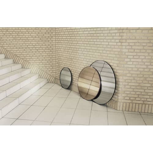 Circum Medium Wall mirror wood orange pink / Ø 90 cm - AYTM - Amber - Glass, Painted MDF