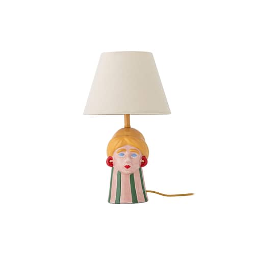 Miss Jody Table lamp ceramic multicoloured - Bloomingville - Multicoulered / Natural Linen - Enamelled sandstone, Linen fabric