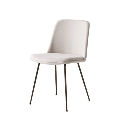 Chaise rembourrée Rely HW9 tissu beige  / Seconde vie - &tradition - Beige-gris (tissu Linara Stone) / Pieds bronze - Fibre de verre, Mousse HR, Polypropylène, Tissu