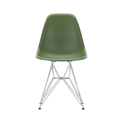 Chaise RE DSR - Eames Plastic Side Chair / (1950) - Pieds chromés / Recyclé - Vitra - Vert forêt / Pieds chromés - Acier chromé, Plastique recyclé post-consommation